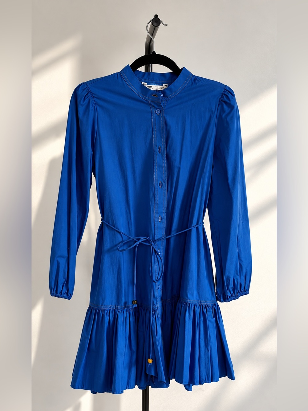 Zara Royal Blue Button-Front Tie-Waist Dress